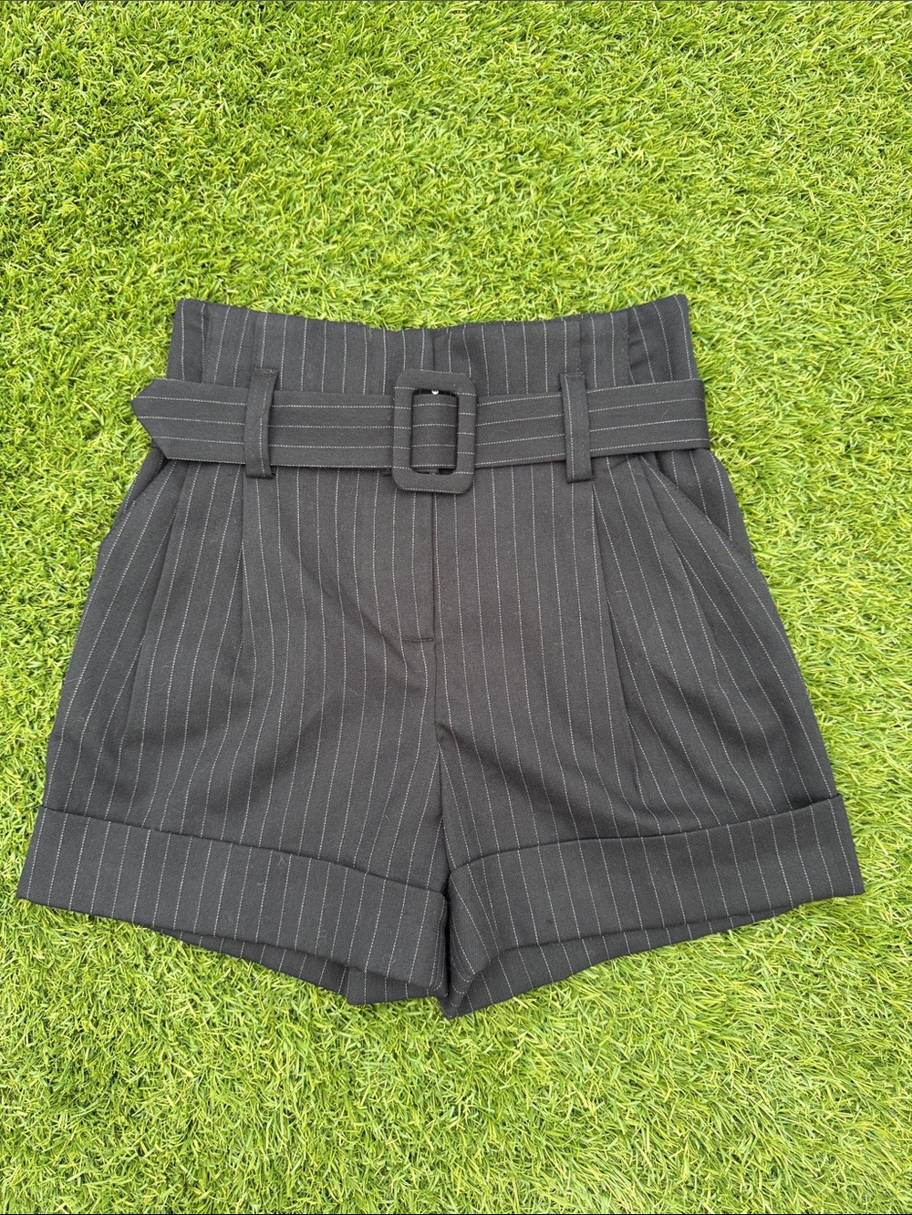 Forever 21 Black Pinstripe High-Waist Belted Shorts